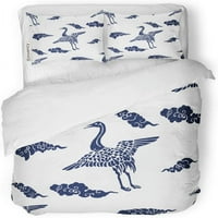 Комплект за спално бельо INDIGO багрило шаблон Традиционни кранове и облаци Синьо двойно покритие за одеяло с размери с възглавница