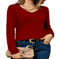 30% пуловери за вълна за жени с V-образно тегло, червено
