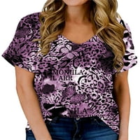 Дами летни върхове с къс ръкав тениска с леопардов тениска тениска ежедневна туника блуза празничен тий лилав xl