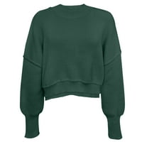 Lenago дамски пуловер плюс размер моден кръгъл врат, твърд цвят свободен пуловер пуловер на пуловер на хлабина