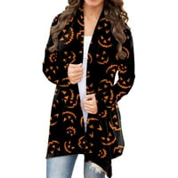 Тъмно пуловер жилетка жени дамски кардиган тиква котка печат с дълъг ръкав отворен фронт плюс размер пуловер палто горни сърдечни