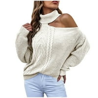 Намален дамски пуловер с един рамо пуловер пуловер твърд цвят небрежен плъзгач с дълъг ръкав в средна дължина