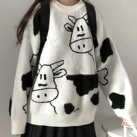 Модни женски крави модел дълги ръкави кръгли пуловери за врати дами отгоре