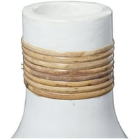 Декмод 20 бяла керамична ваза с обвити ратанови детайли