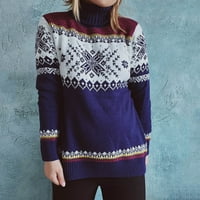 Намален дамски пуловер кръгло деколте пуловер пуловер печат ежедневно средна дължина дълъг ръкав зимен коледна сплайсинг пуловерни