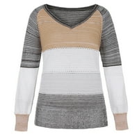 Пуловер Ketyyh-Chn за жени отпечатани пуловерни върхове с дълъг ръкав кафяв, 3XL