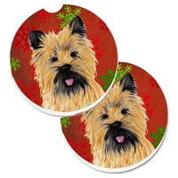 Carolines Treasures SC9415CARC Cairn Terrier Red and Green Snowflakes Holiday Holiday Set of Cup Holder Car
