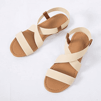 Rush еластични сладки плоски сандали за жени ежедневни летни плажни обувки Сандал Ваканция Пътуване Гладиатор Сандали ------ Бежов