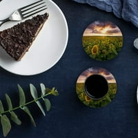 Слънчогледов комплект от кръгло влакче за напитки, абсорбиращи керамични каменни камъни чаша постелка с коркова основа за домашна