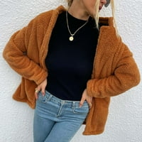 Женски твърд цвят ревера обратимо кадифе голям джобен среден дълъг пуловер с дълъг ръкав с качулка без коляно козина яке