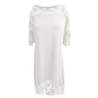 Дамски рокли със средна дължина късо ръкав небрежен а-линия солидна лятна кръгла рокля от деколте бяло 2xl