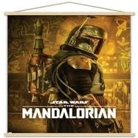 Междузвездни войни: Мандалорският сезон - Плакат за стена на Boba Fett с дървена магнитна рамка, 22.375 34