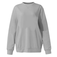 Fartey Womens Sweatshirts кръгла шия солиден цвят топ модерен пуловер суичър с дълъг ръкав ежедневна риза блуза с джобове