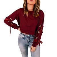 Жени ежедневно съвпадащи топ тениски дрехи жени модни тенденции кръгла шия солиден цвят пуловер ежедневна превръзка с дълъг ръкав