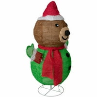 Нортлайт 25 поп-нагоре мечка носи Дядо Коледа шапка Открит Коледна украса