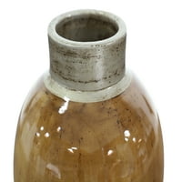 Декмод-ръчно изработена висока, кръгла керамична подова ваза с лъскаво кафяво и бежово покритие, 9 16