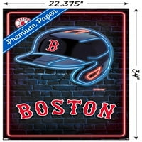 Бостън Ред Со - Неон Каска Плакат За Стена, 22.375 34