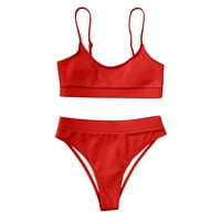 Zuwimk с висока талия бикини, бикини топ флорални бански костюми Два костюми за къпане триъгълник за жени червено, L
