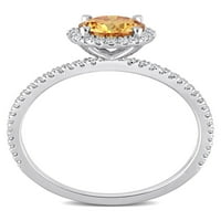 1-Каратов Т. Г. в. жълт и бял създаден моасанит Сребърен ореол годежен пръстен