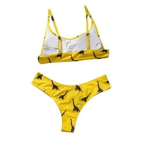 GUVPEV Женски сплит печат u -не -деколтово секси бикини с подложки за гърди без стоманен бански костюм - жълт l