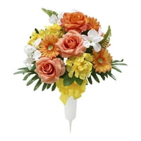 Опори вътрешен открит 22 Изкуствена коприна роза смесени гробище кръгла ваза, Жълто, оранжево, 1бр