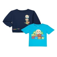 Кокомелон суитчър и тениска с полар за бебе и малко дете, 2 опаковки, размери 12м-5т