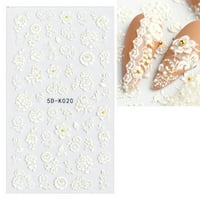 5D стереоскопични релефни цветя стикери за нокти на пикали истински 3D самозалепващи се консумативи бяла дантела роза цветя дизайн