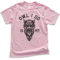 Kids Owl I Do Is Win Rish, младежка детска тениска момиче, риза за сова за животни, графична риза на сова, риза на сова, светло