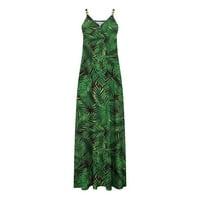 Aoksee Womens Summer Dress Небрежно без ръкави с реколта с v-образно деколте макси рокля с джобове, зелено
