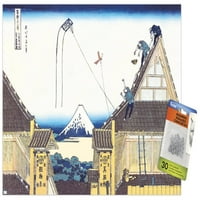 Кайт, летящ от покрива от Katushika Hokusai Wall Poster с бутални щифтове, 14.725 22.375