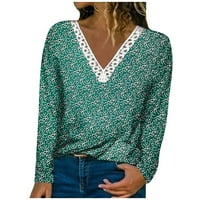 Ballsfhk есен и зима за жени модни ежедневни дълги ръкави Цветна печат дантела V-образно пуловер Топ блуза