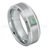 Персонализирана волфрамова сватбена лента - 0,07ct пасианс tsavorite пръстен, скосен ръб волфрамов пръстен - изработен по поръчка януари роден камък пръстен tn002