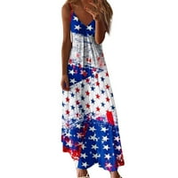 Американско знаме макси рокля за жени 4 юли патриотична дълга танкова рокля небрежни рокли с джобни рокли