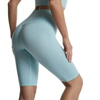 Женски панталони Женските модни ежедневни плътни цветове с висока талия еластична йога панталони шорти плуват шорти за сън за жени, светлосини, s