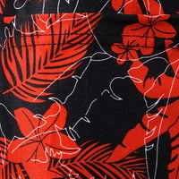 Guvpev Мъжки хавайски моден празничен стил свободен ежедневна дантела нагоре листа плажни къси панталони - червен xxxl