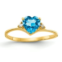 Първичен златен карат жълто злато сърце синьо топаз и диамантен пръстен AAA