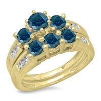 Колекция DazzlingRock 2. Карат 14k синьо и бял диамантен камък годежен пръстен CT, жълто злато, размер 9