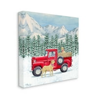 Ступел индустрии зимни кученца Празник червен камион живопис галерия увити платно печат стена изкуство, дизайн от Пол Брент