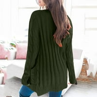Ketyyh-chn пуловери за жени модерни дълги ръкави отворени предни пуловери плетка с джобове армия зелено, 2xl