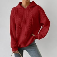 Небрежен дълъг ръкав Jacquard Knit Pullover Леки плътни върхове Причинени удобни пуловери с качулки за тениски за тийнейджъри червени 2xl