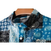 ризи за мъже Мъжки яка Модна модна шлектна памучна блуза Кратка лятна щампата Мъжки блузи мъже официални ризи синьо + 3xl