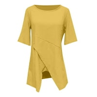 Летни памучни тениски за спално бельо за жени Crewneck късо ръкав мода Boho Tees Небрежни асиметрични туники блузи блузи
