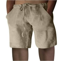 Yuwull Men's Lenen Cotton Shorts Небрежно класическо прилепване кратки летни плажни къси панталони с еластична талия и джобове
