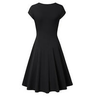 Tking fashion дамски летни ежедневни къси ръкави плисирани рокли V-образни солидни миди опаковки рокли черни m