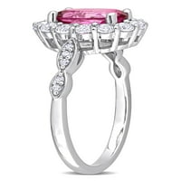 2-Каратов Т. Г. в. розов и бял топаз и диамантен акцент 10кт овален годежен пръстен от бяло злато