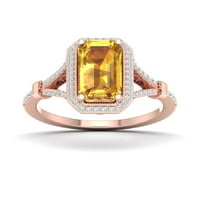 Императорски скъпоценен камък 10к Розово злато Изумруд нарязани Цитрин КТ ТВ диамант ореол Сплит джолан женски пръстен