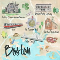 Бостън карта на сайта живопис печат върху увити платно
