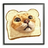 Ступел индустрии глупаво Таби котка лицето главата вътре тост хляб Живопис Черно рамкирани изкуство печат стена изкуство, дизайн