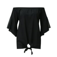 Huaai Summer Womens Flare Flare Sleeve от рамо шифон блуза райета отпечатани ежедневни върхове за връзки на връзки тениски за