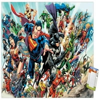 Комикси - прераждане на Лигата на справедливостта - Групов стенен плакат с бутални щифтове, 22.375 34